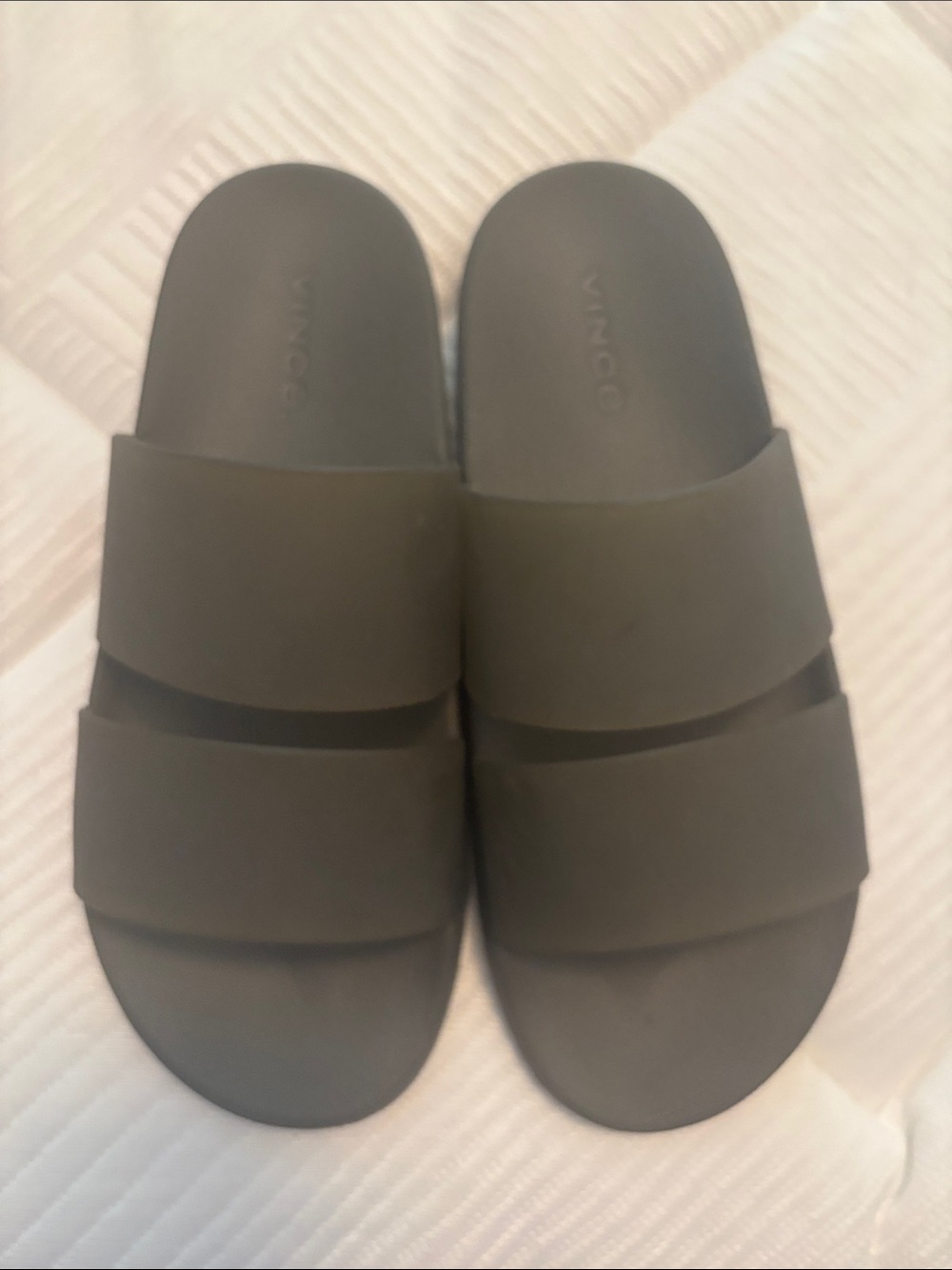 Vince Double Strap Slide Sandals - Olive Green